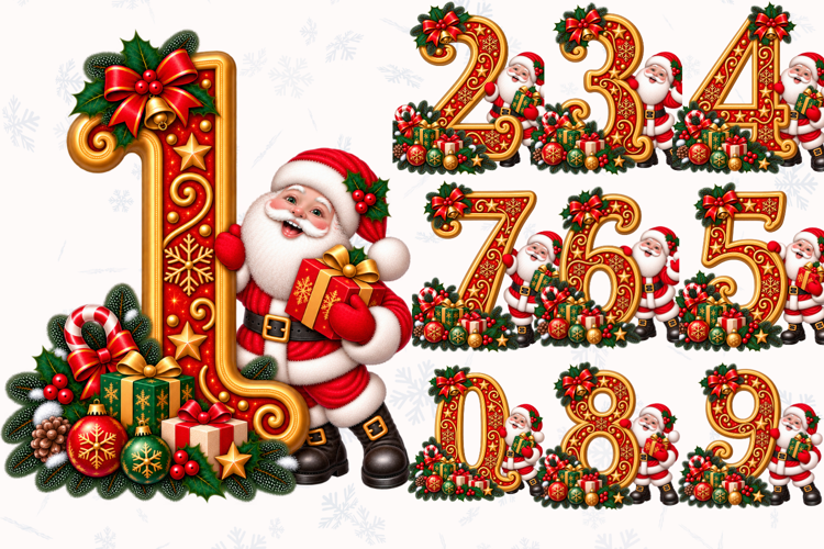 Christmas Santa Numbers PNG