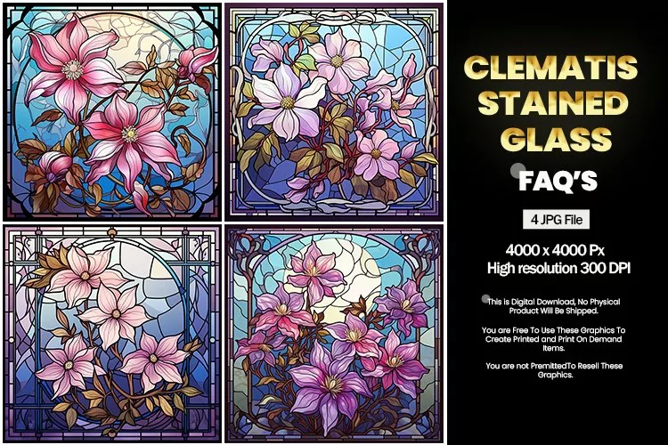 Stained Glass Clematis Square Coaster - 04 Variations