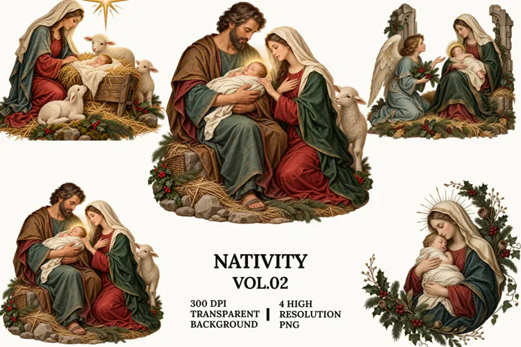 Nativity Vol 2 Clipart, Mary and Baby Jesus Christmas PNG