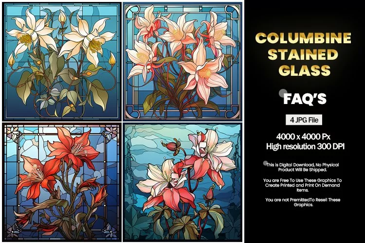 Stained Glass Columbine Square Coaster - 04 Variations