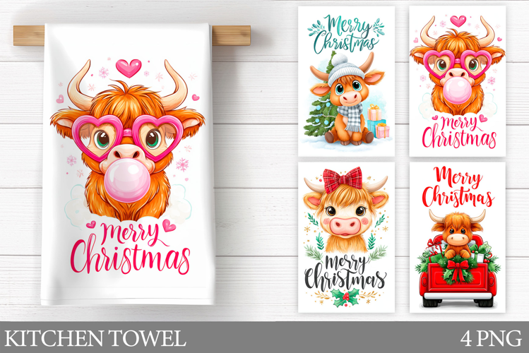 Christmas Cow Kitchen Towel Design. Christmas Kitchen Towel