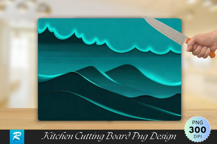 Cyan Wavy Cutting Board Sublimation Design example image 1