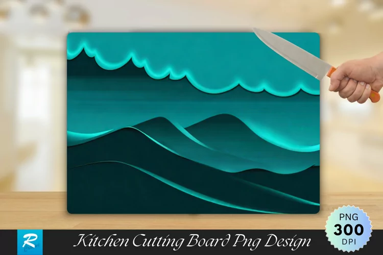 Cyan Wavy Cutting Board Sublimation Design