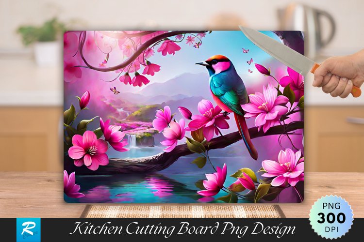 Pink Floral Cutting Board Sublimation Design