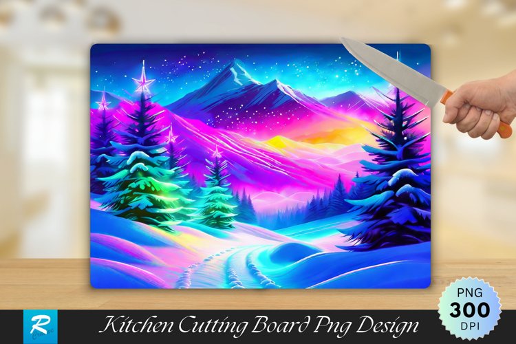 Digital Holiday Glow Cutting Board Sublimation Design example image 1