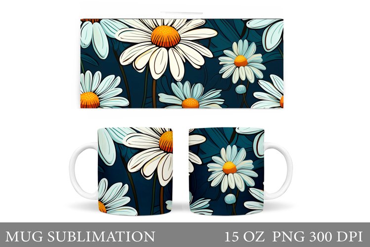 Daisy Flowers Mug Sublimation. Flowers Mug Design