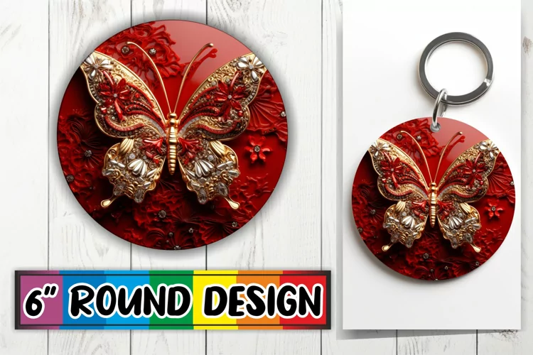 3D Butterfly Round Keychain Sublimation Art