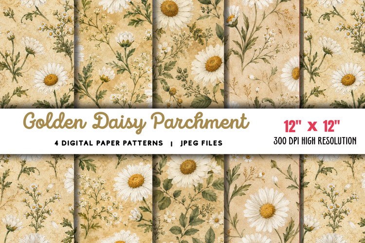 Golden Daisy Parchment Junk Journal JPG