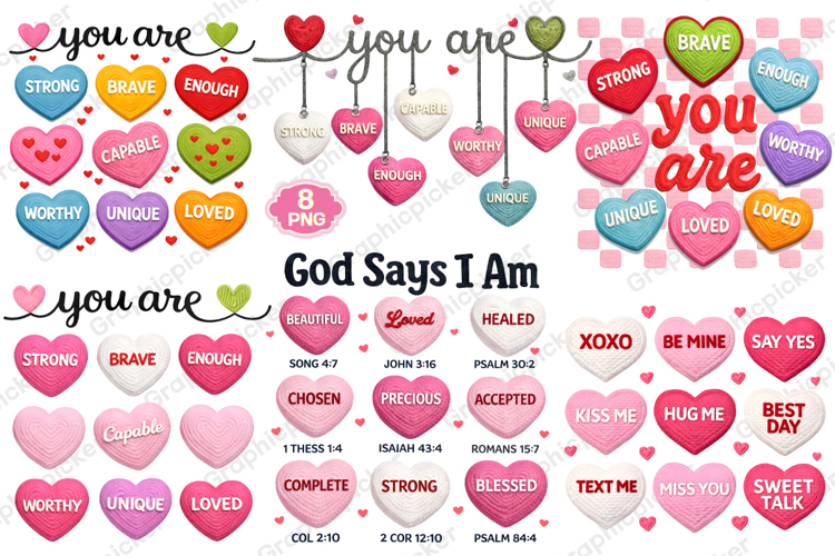 Crochet Valentine Candy Heart PNG, Faux Yarn You Are Enough