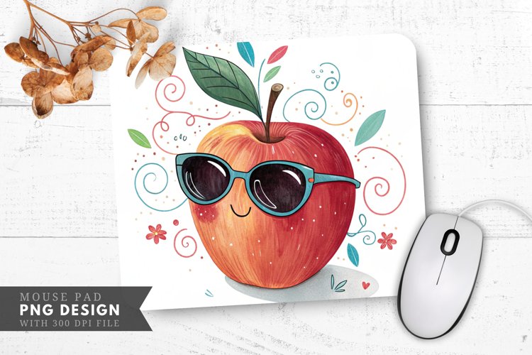 Funky Apple Design with Sunglasses Mouse Pad PNG Design