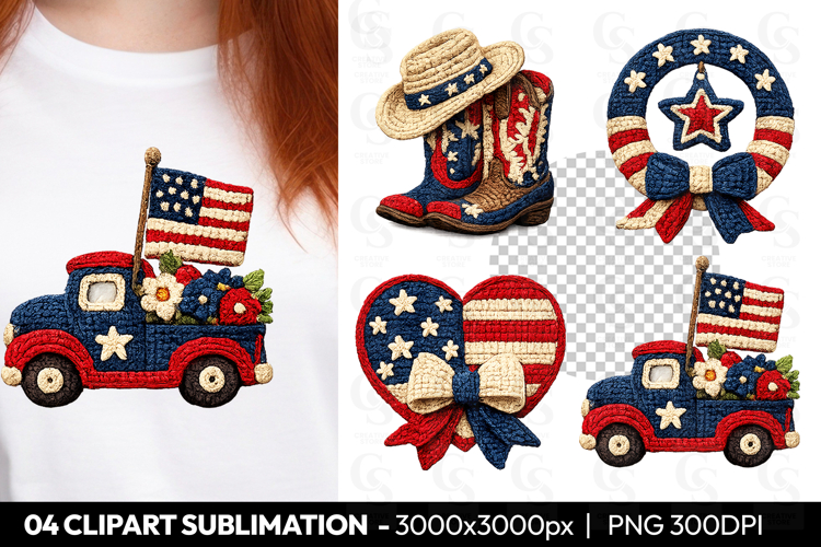 Patriotic Crochet Sublimation PNG Clipart example image 1