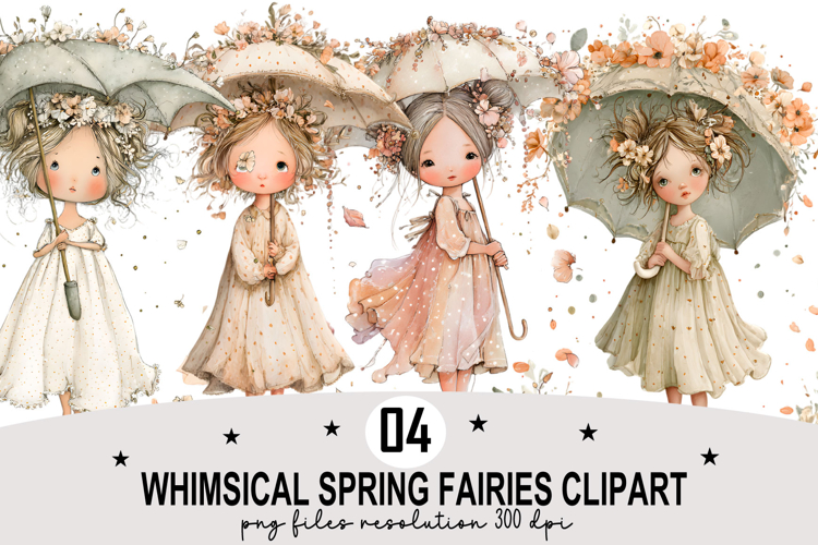 Whimsical Spring Fairies Clipart Watercolor PNG