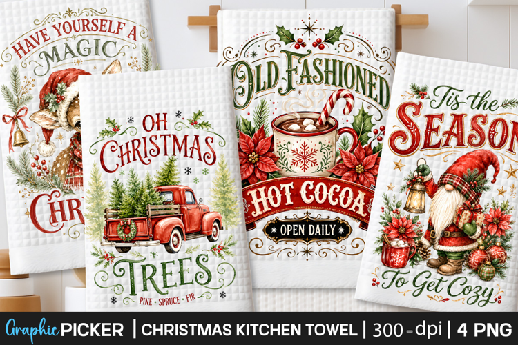Christmas Kitchen Towel Sublimation, Vintage Christmas PNG