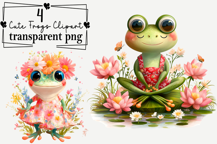 Whimsical Cute Frogs Clipart PNG Watercolor png