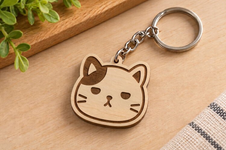 Cute Cat Keychain Lasercut - Laser Cut File example image 1