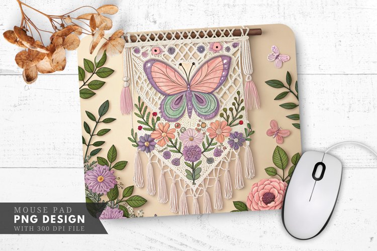 Butterfly Blossom Macramé Wall Hanging Mouse Pad PNG Design example image 1