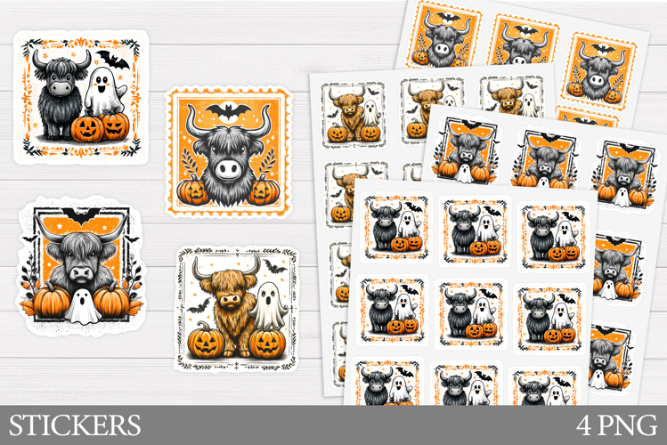 Halloween Cow Sticker Design. Halloween Sticker Printable