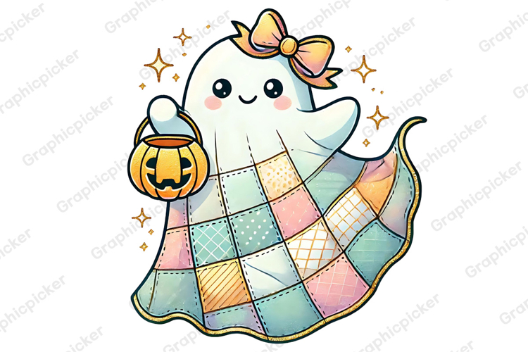 Patchwork Ghost Halloween Sublimation PNG, Halloween PNG