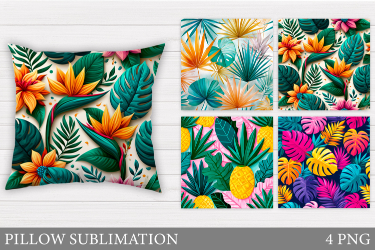 Tropical Flowers Pillow. Tropical Leaves Pillow Design