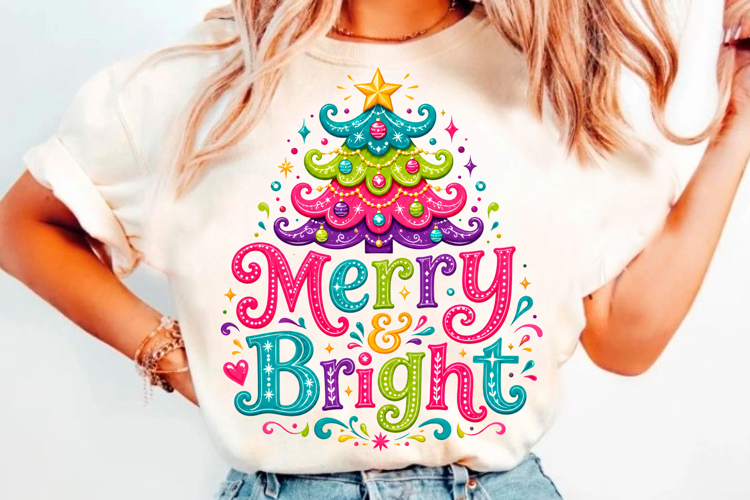 Colorful Merry & Bright Christmas PNG