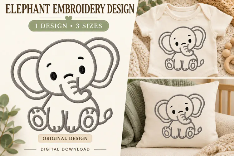 Cute Baby Elephant Embroidery Design