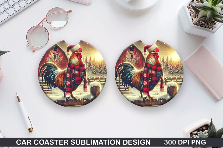 Rooster Car Coaster Sublimation| Christmas Coaster PNG