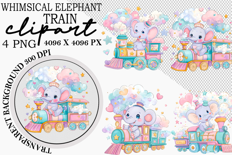 Whimsical Elephant Train Clipart