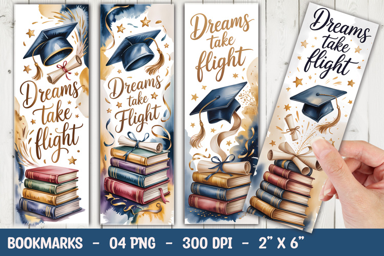 Dreams Take Flight Watercolor Gradution Cap Bookmark