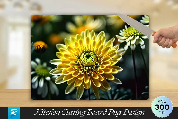 Chrysanthemum Flower Cutting Board Sublimation Design