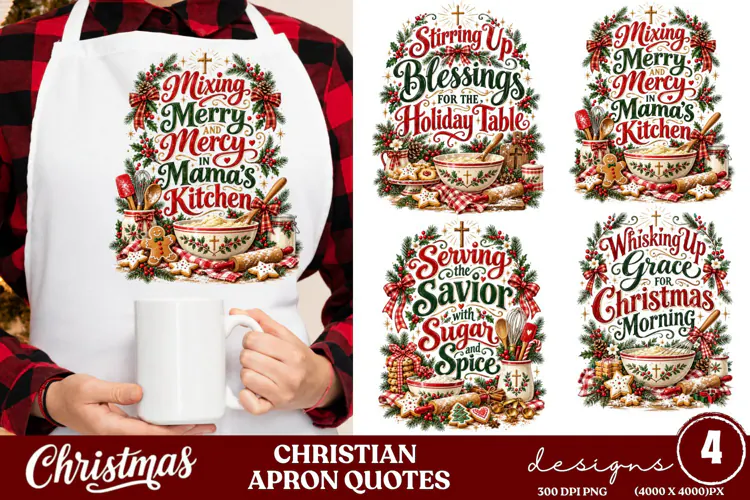 4 Christian Christmas Apron PNG Designs, 4 Faith Christmas B