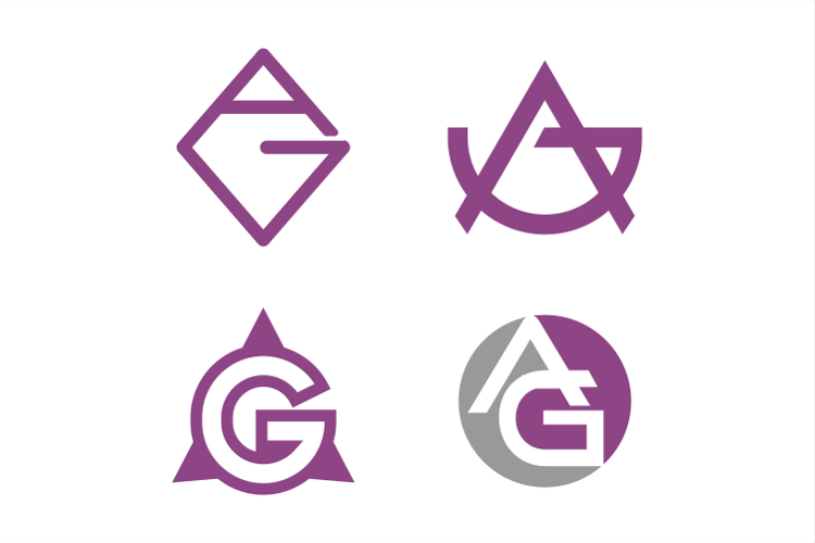 Set of Four Abstract A G or G A Monogram Logo Designs