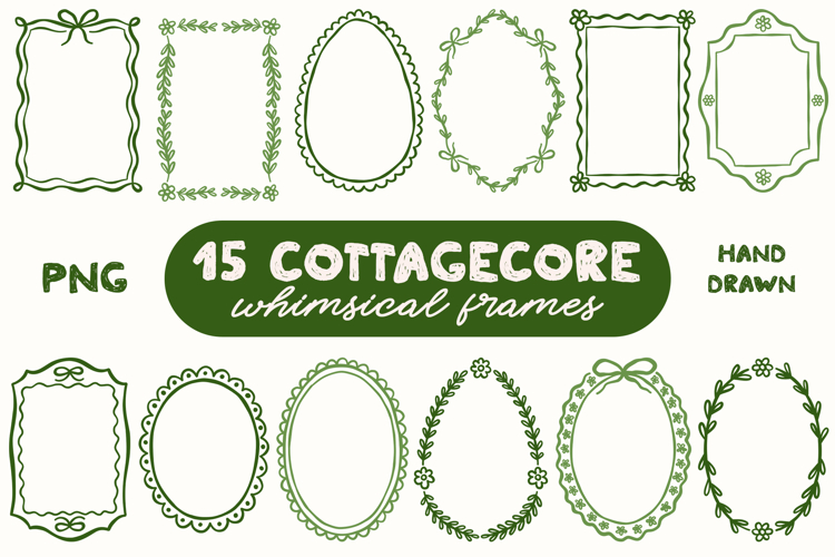 15 Cottagecore Spring Frames PNG Bundle