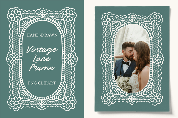 Hand Drawn Vintage Floral Lace Frame PNG Clipart