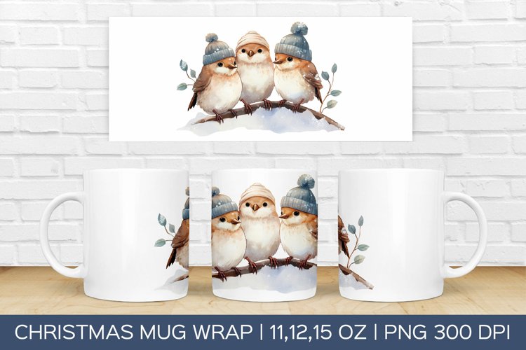 Winter Bird Mug Wrap|Christmas Sublimation Design