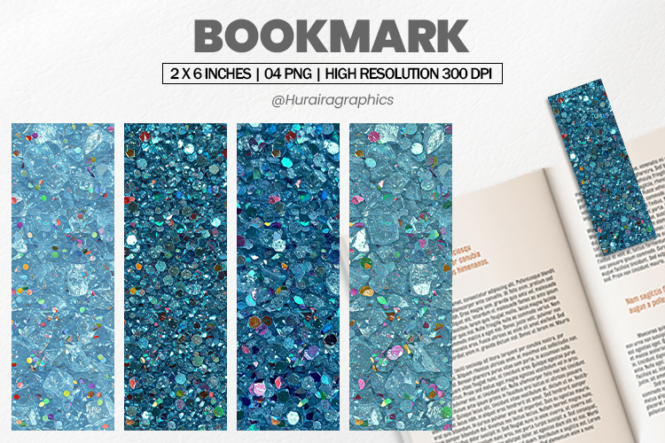 Blue Chunky Glitter Bookmark PNG, Bookmark Sublimation
