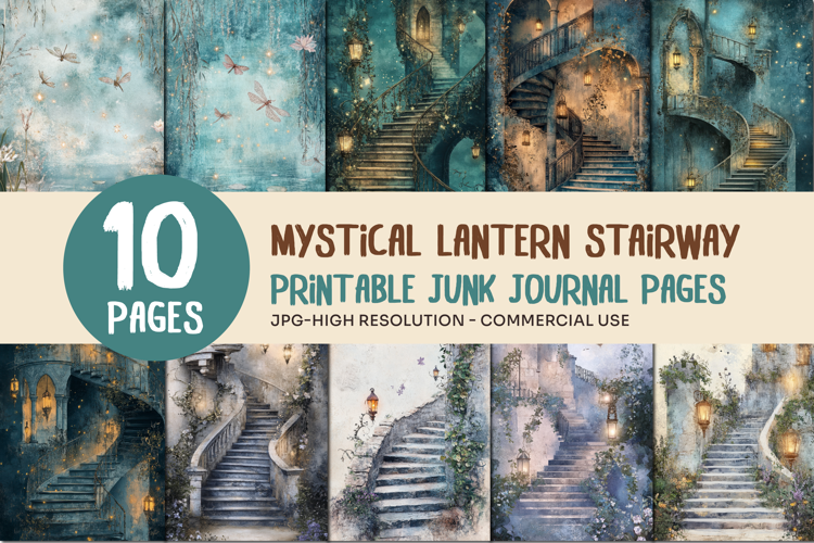Mystical Lantern Stairway Junk Journal Pages