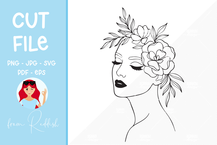 Woman portrait with flowers silhouette,cut file, T-shirt SVG