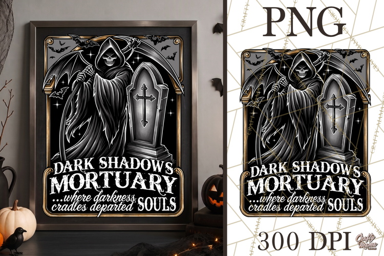 Dark Shadows Mortuary Grim Reaper Halloween Sign PNG Graphic