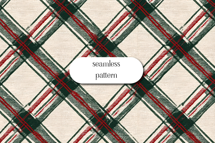 Vintage Christmas Plaid Seamless Pattern Festive Red, Green