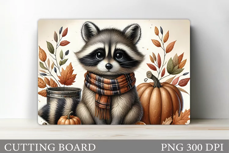 Fall Raccoon Cutting Board. Fall Cutting Board Sublimation