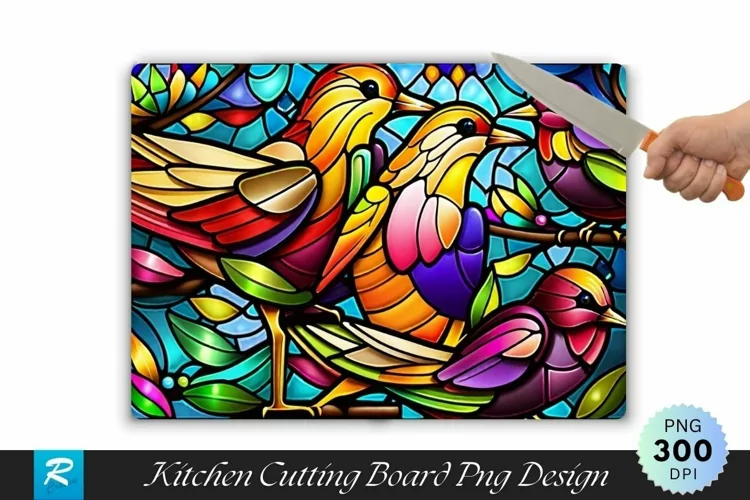 Stained Glass Birds Cutting Board Sublimation Design
