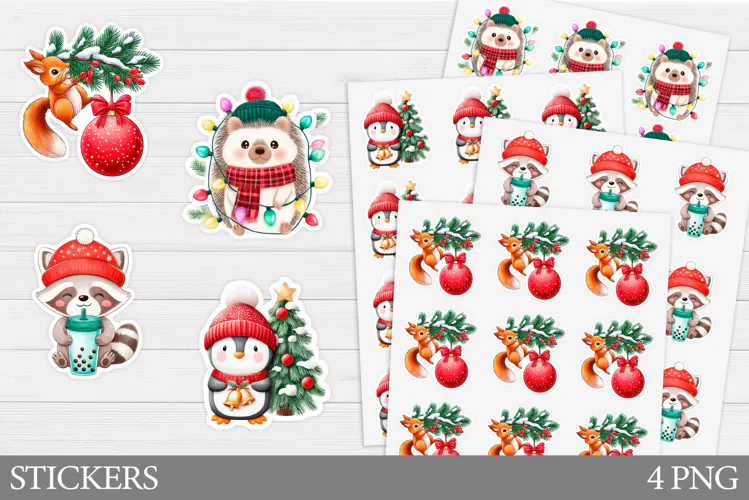 Christmas Animals Sticker. Christmas Sticker Printable