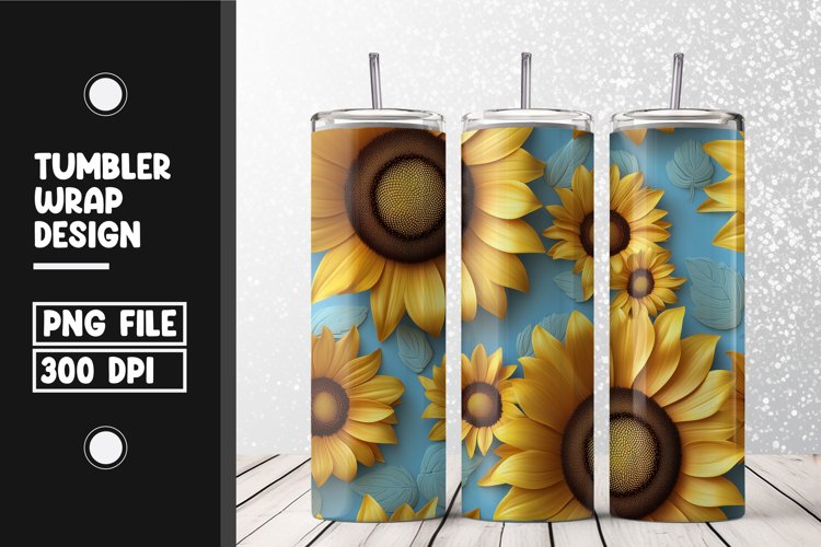 3d sunflower Tumbler Wrap | Sublimation | 20 oz Skinny