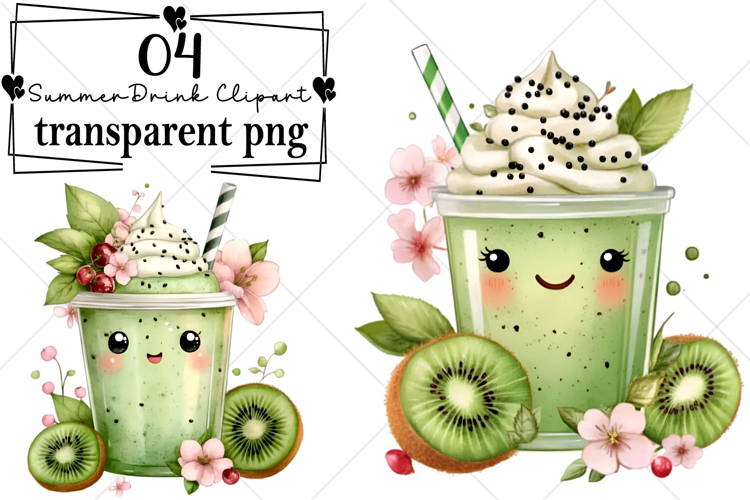 Whimsical Summer Tropical Drink Clipart Watercolor PNG