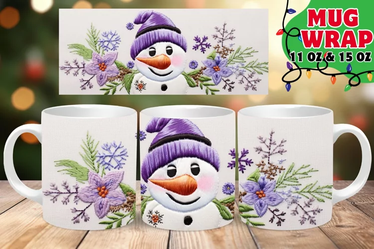 3D Embroidered Snowman Winter Magic 11oz Mug
