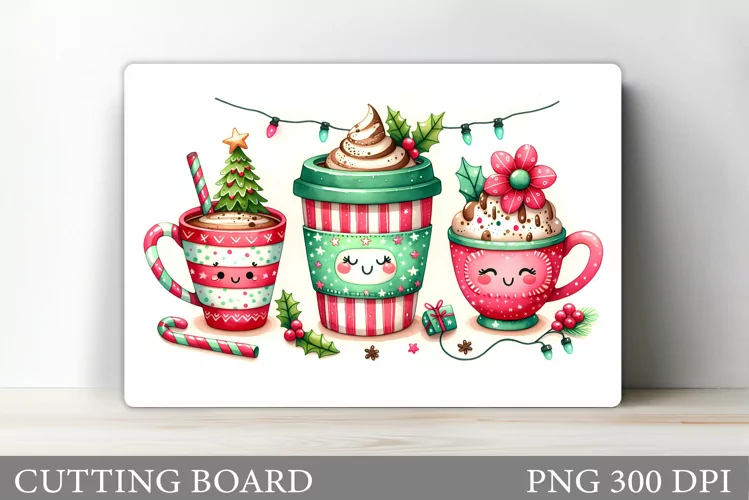 Christmas Drink Cutting Board. Christmas Coffee Sublimation