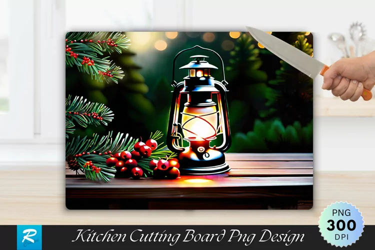 Vintage Lantern with Pine Sprigs and Berries Cutting Board