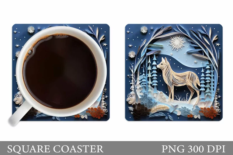 Wolf Square Coaster. Winter Wolf Coaster Sublimation