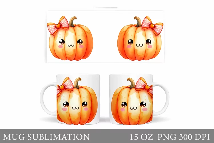 Cute Pumpkin Mug Sublimation. Cute Halloween Mug Wrap Design