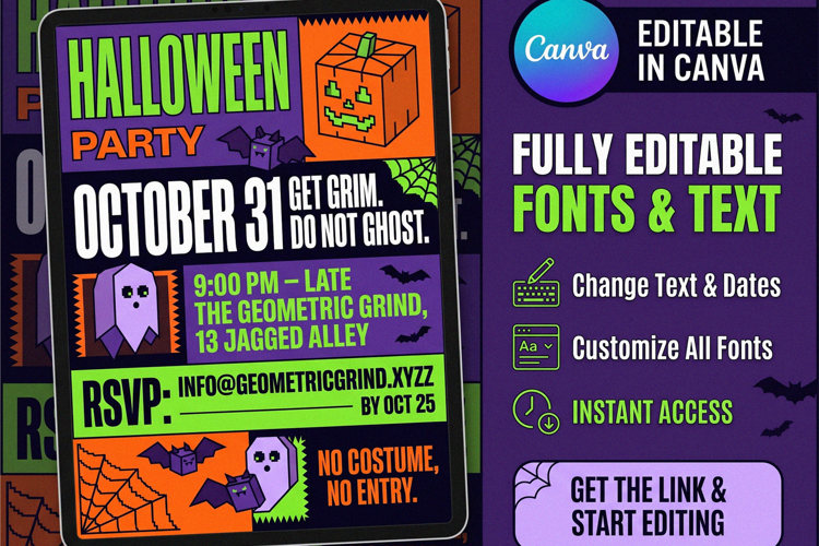 Geometric Halloween Party Canva Invitation Template